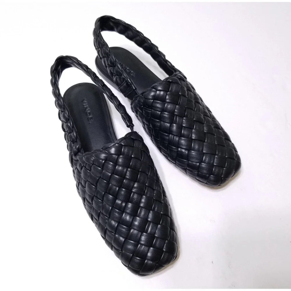 NIB Vince Cadot Woven Leather Slingback Flat - Classic Black 🖤Size 9 $325